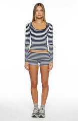 Bennie Navy Stripe Foldover Micro Shorts