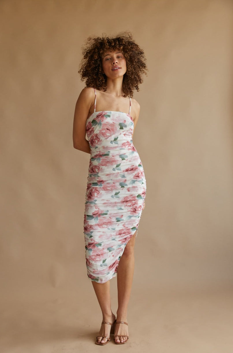 Lorelle Floral Mesh Bodycon Midi Dress