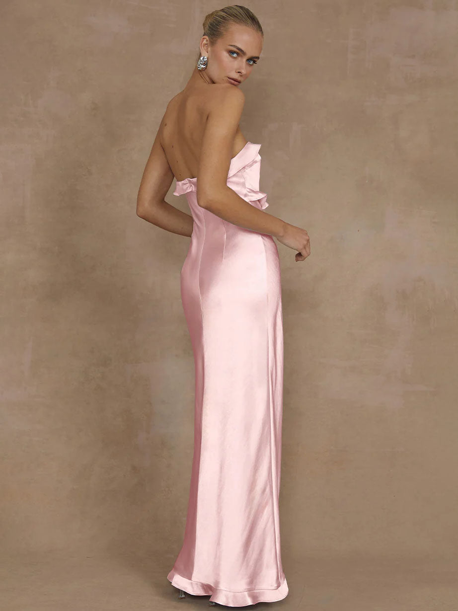 Lorena Ruffle Satin Maxi Dress