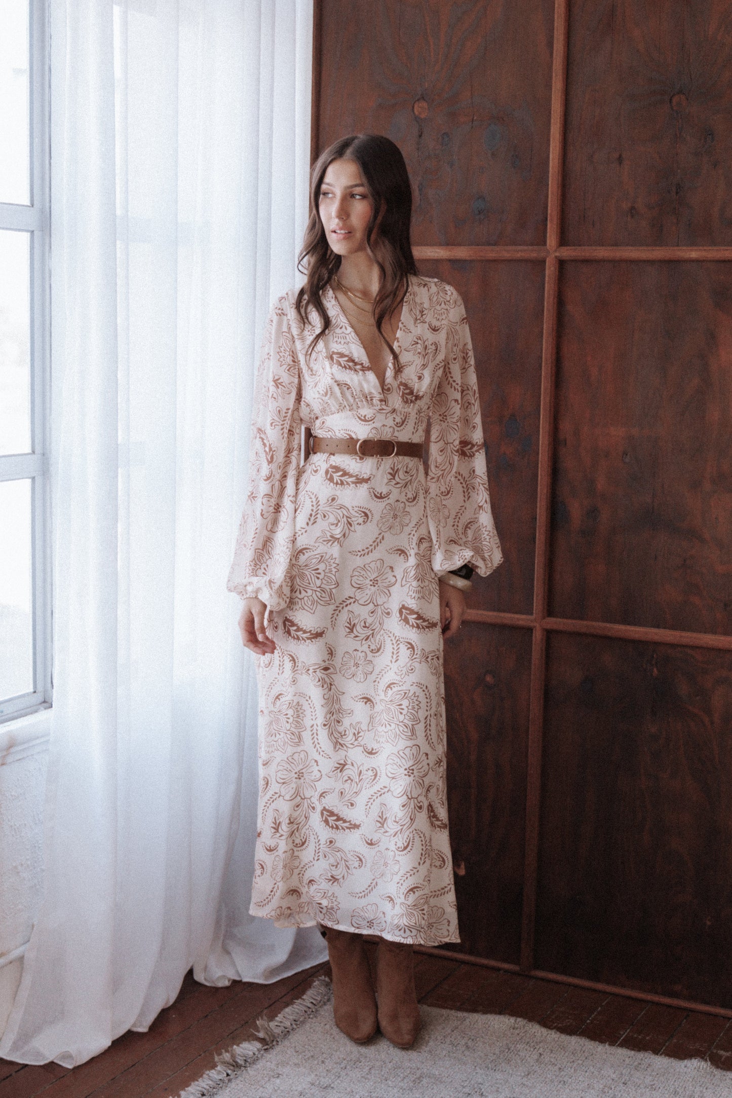 Riba Midi Dress - Brown Paisley