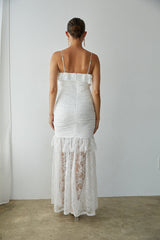 Aphrodite Lace Ruched Rosette Maxi Dress