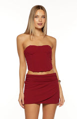Bellah Burgundy Wrap Mini Skirt