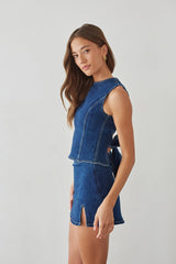 Maggie Denim Open Back Top