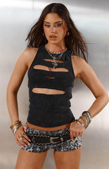 Informal Black Wash Cut Out Tank