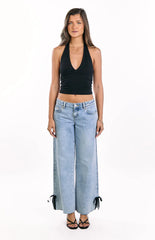Willabelle Light Wash Denim Bow Hem Low Rise Jeans