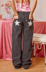 Charli Black Low Waist Baggy Leg Jeans