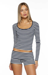 Bennie Navy Stripe Foldover Micro Shorts