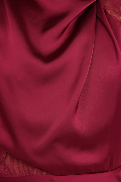 Anabelle Halter Neck Lace Maxi Dress - Berry