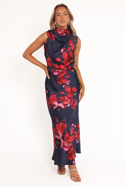 Anabelle Halter Neck Lace Maxi Dress - Navy Floral