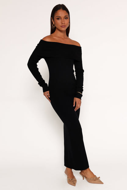 Archie Off the Shoulder Midi Dress - Black