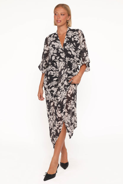 Audrina Maxi Dress - Black Floral
