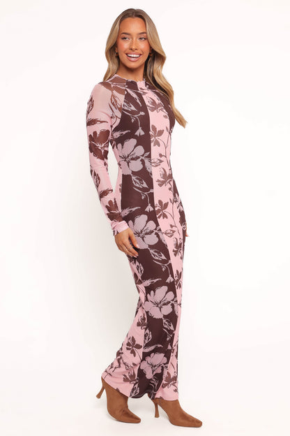 Bellatrix Spliced Maxi Dress - Pink Brown Floral
