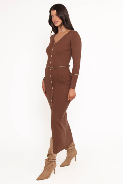 Brydie Long Sleeve Midi Dress - Chocolate Brown
