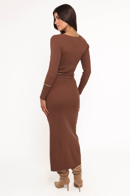 Brydie Long Sleeve Midi Dress - Chocolate Brown
