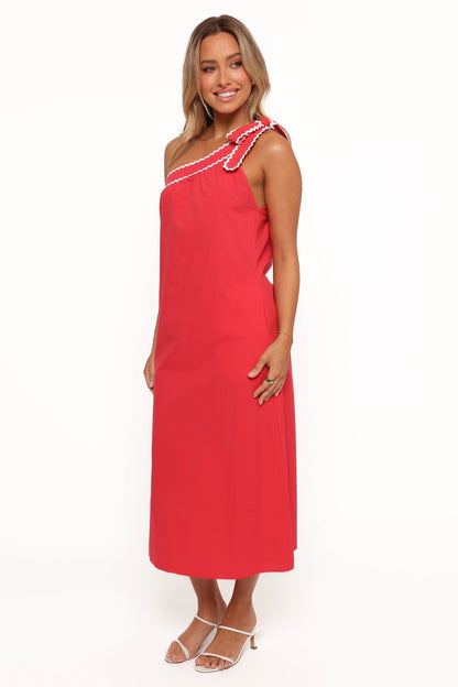 Brynlee One Shoulder Midi Dress - Red/White