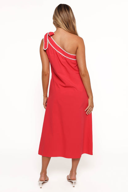Brynlee One Shoulder Midi Dress - Red/White