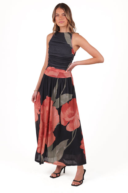 Carlin Midi Dress - Black Floral