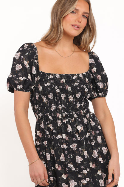 Cecelia Puff Sleeve Maxi Dress - Black Floral