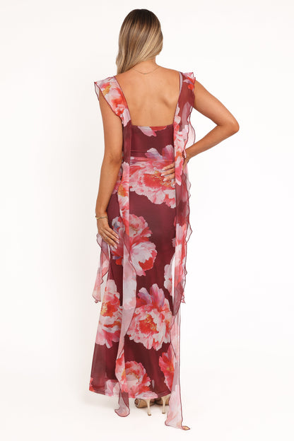 Chiara Maxi Dress - Burgundy Peony