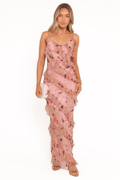 Ciao Ruffles Maxi Dress - Pale Pink Floral