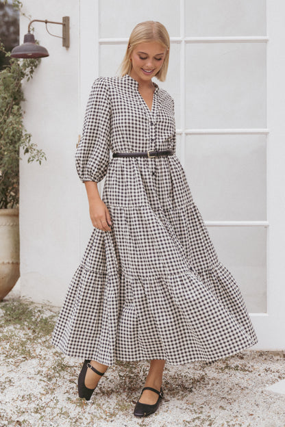 Dixon Maxi Dress - Black Cream Gingham