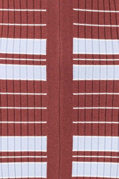 Eliana Long Sleeve Midi Dress - Brown Blue Stripe