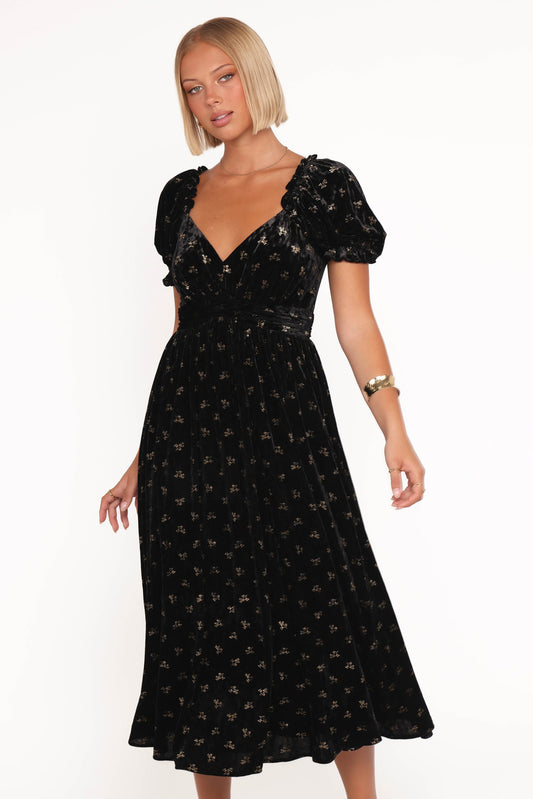 Farryn Maxi Dress - Black/Gold Velvet