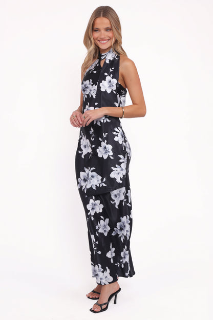 Freida Halter Midi Dress - Black Floral