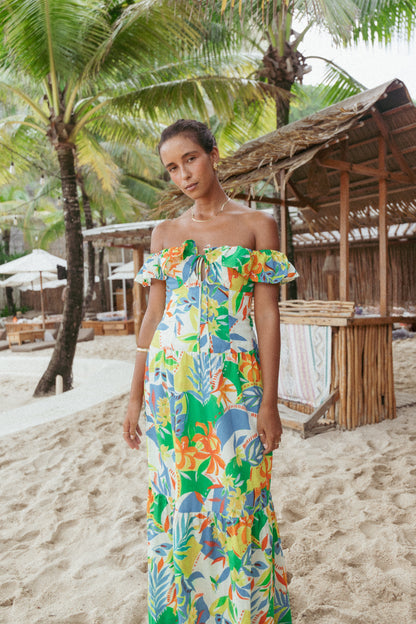 Harriet Off Shoulder Maxi Dress - Malta Print