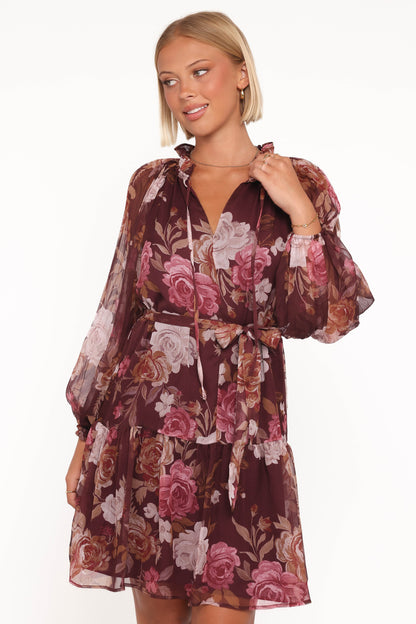 Hensely Mini Dress - Burgundy Brandy Bloom
