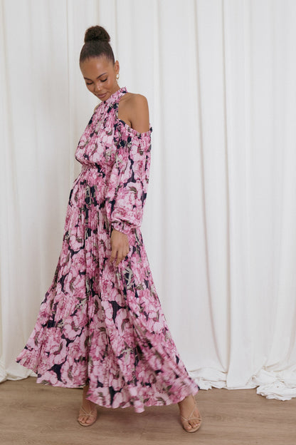Hilary Pleated Maxi Dress - Pink Floral