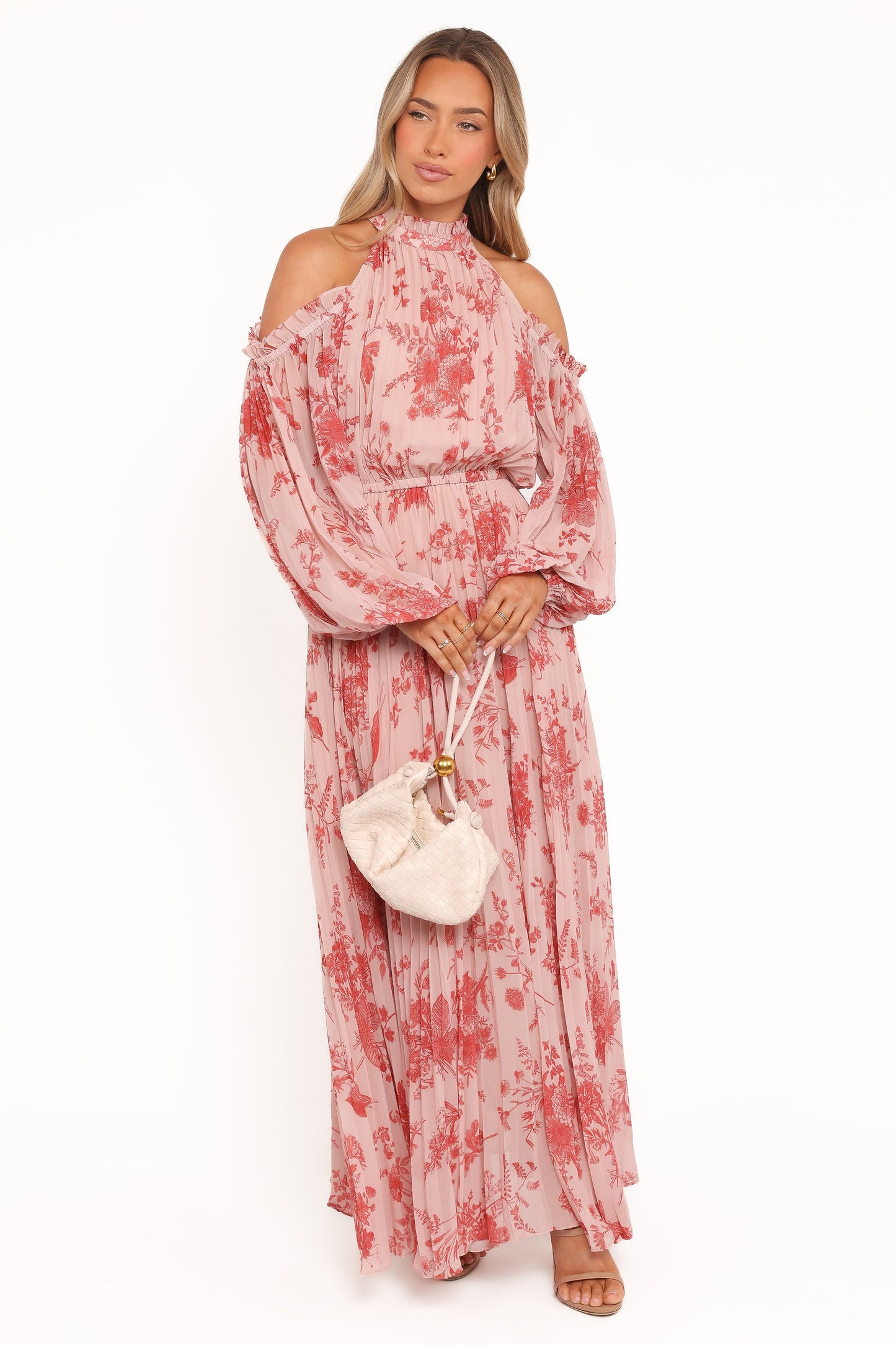 Hilary Pleated Maxi Dress - Red Floral