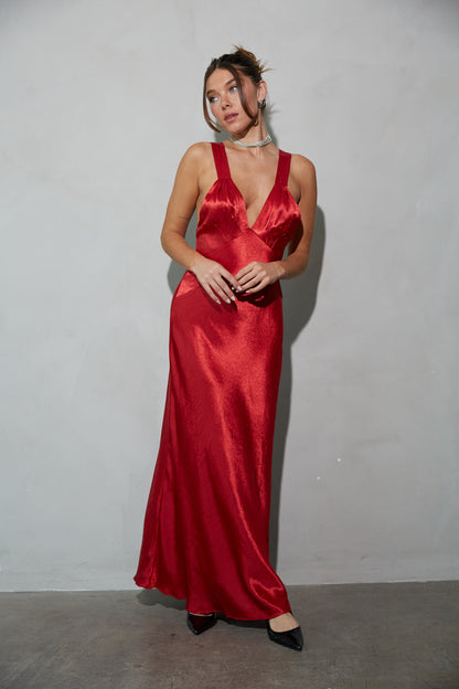 Illianna Open Back Satin Maxi Dress