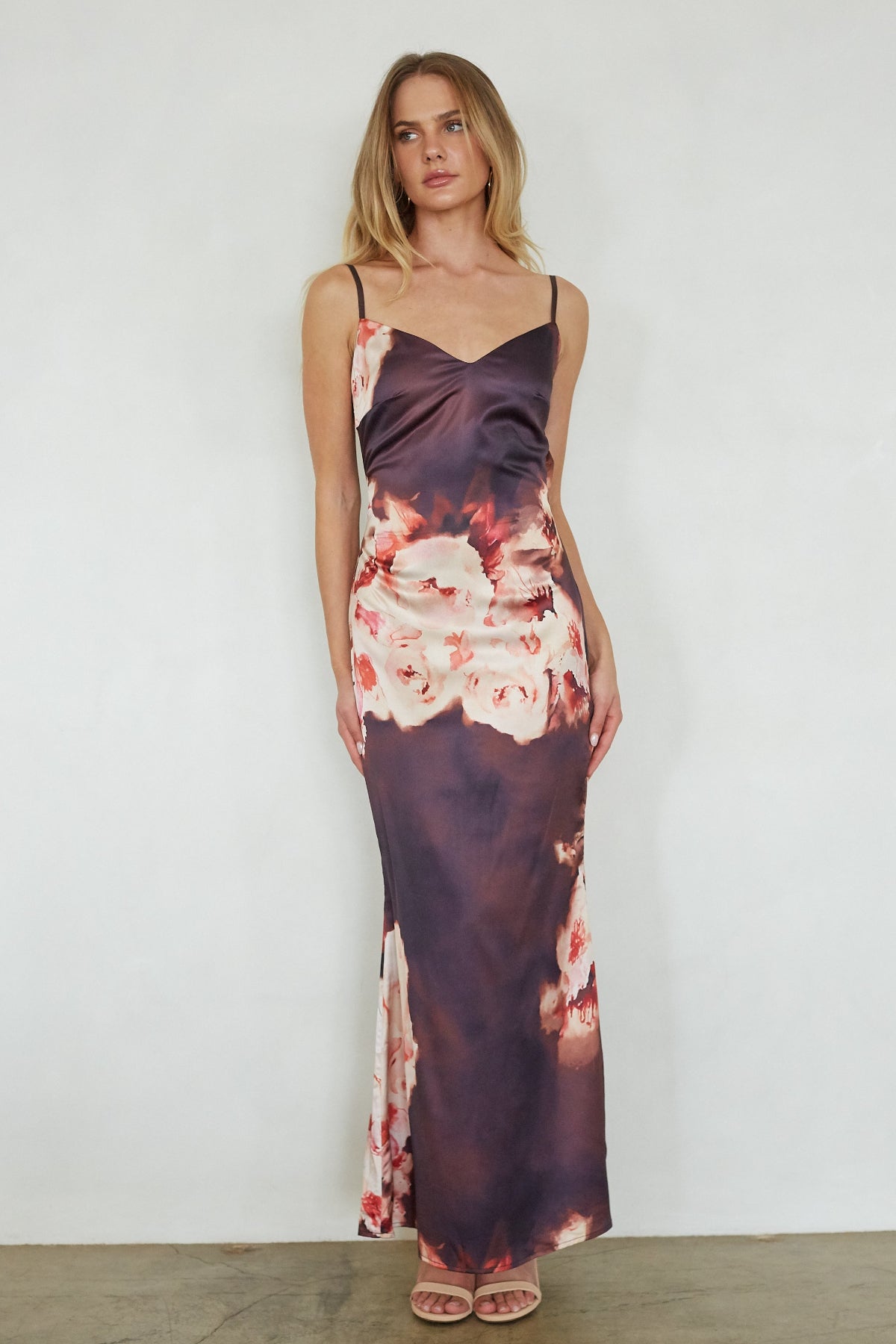 Jenny Satin Floral Maxi Dress