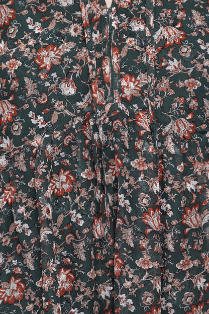 Jinny Long Sleeve Mini Dress - Dark Green/Multi