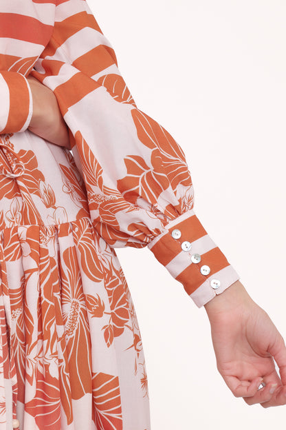 Jules Long Sleeve Dress - White/Orange