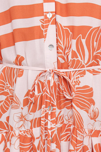 Jules Long Sleeve Dress - White/Orange