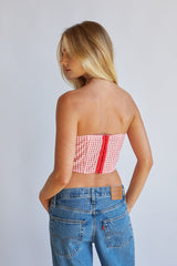 Kacey Lace Gingham Front Tie Corset