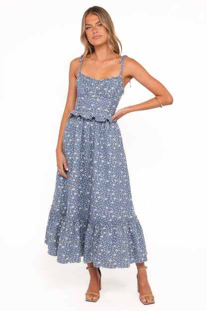 Karie Midi Dress - Blue Floral
