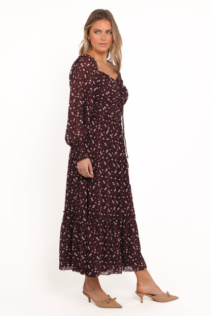 Keziah Long Sleeve Maxi Dress - Burgundy Floral