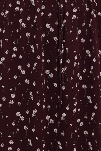 Keziah Long Sleeve Maxi Dress - Burgundy Floral