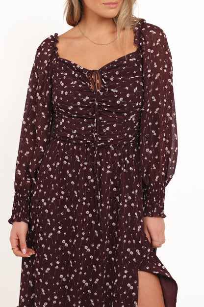 Keziah Long Sleeve Maxi Dress - Burgundy Floral