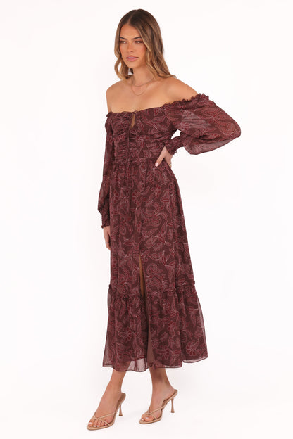 Keziah Long Sleeve Maxi Dress - Burgundy Paisley
