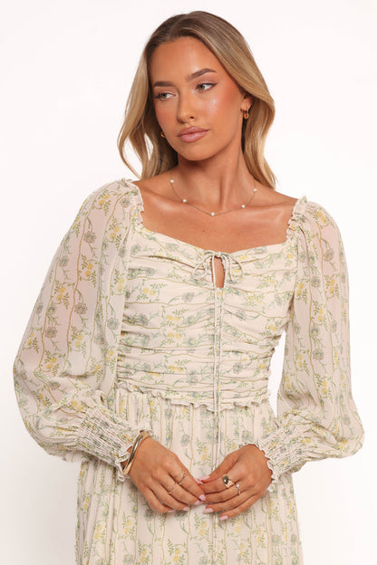 Keziah Long Sleeve Maxi Dress - Yellow Floral