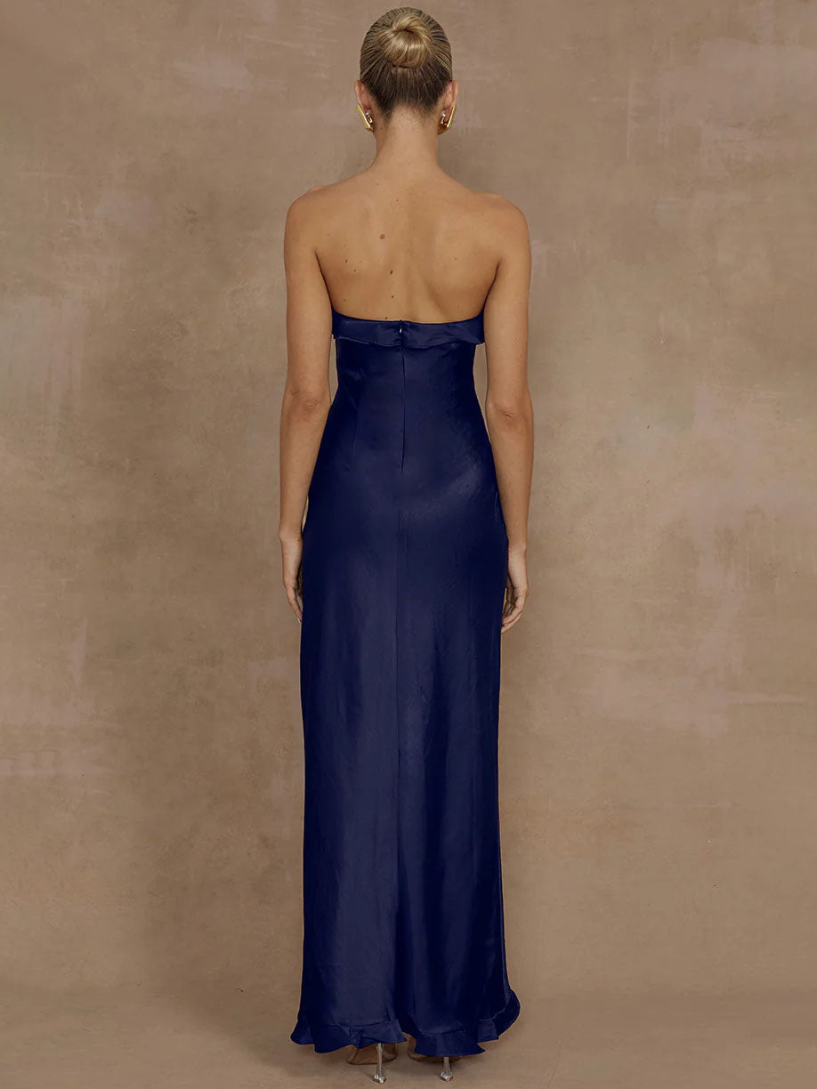 Lorena Ruffle Satin Maxi Dress