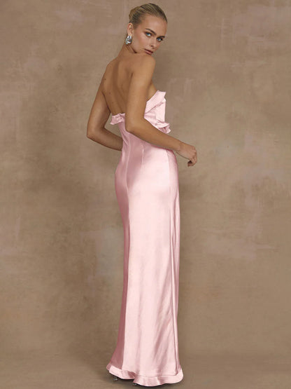 Lorena Ruffle Satin Maxi Dress