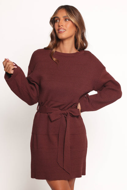 Lucca Mini Sweater Dress - Chocolate Brown