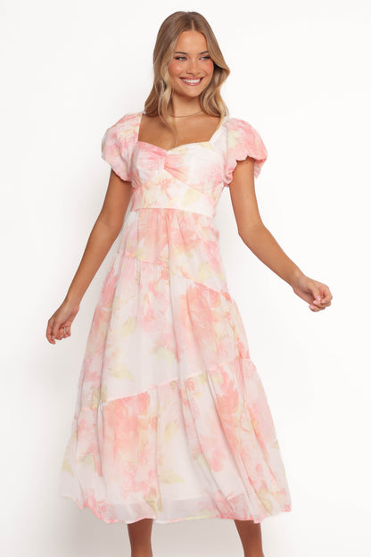 Lumis Midi Dress - Peach Floral