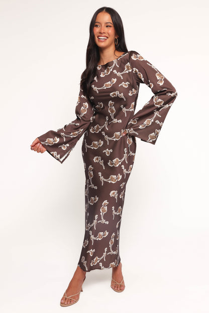 Maia Long Sleeve Maxi Dress - Chocolate Orchid