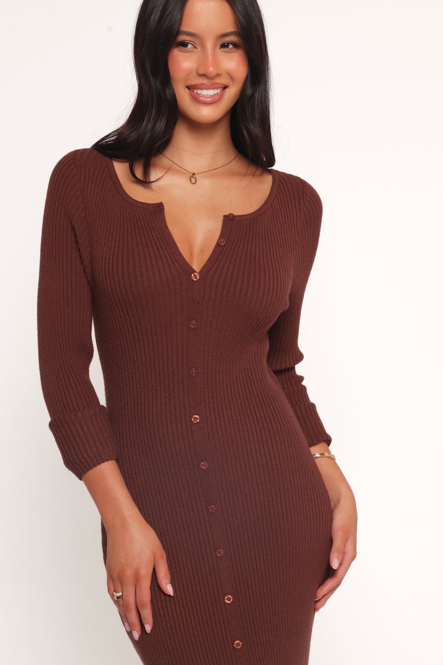 Marshall Button Through Knit Maxi Dress - Chocolate